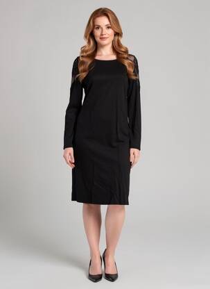 Robe mi-longue manches longues manches longues noir LEO GUY femme