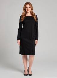 Robe mi-longue manches longues manches longues noir LEO GUY femme