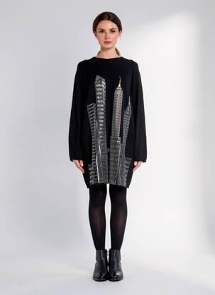 Robe pull coupe cintrée manches longues noir LEO & UGO femme