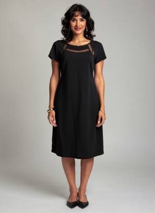 Robe mi-longue manches courtes manches courtes noir LEO GUY femme