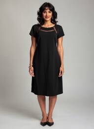 Robe mi-longue manches courtes manches courtes noir LEO GUY femme