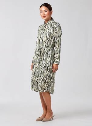Robe mi-longue imprimé fantaisie manches longues vert RINO & PELLE femme