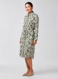 Robe mi-longue imprimé fantaisie manches longues vert RINO & PELLE femme