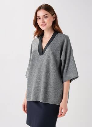 Pull tissage chiné manches courtes gris QUEENIE femme