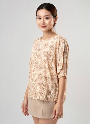 Blouse tissage popeline manches courtes beige YAYA femme