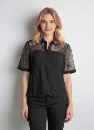 Top stretch manches courtes noir SCHOOL RAG femme