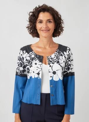 Gilet manches longues col rond bleu FILIPINE LAHOYA femme