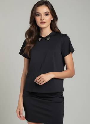 Top tissage jersey manches courtes noir SCHOOL RAG femme