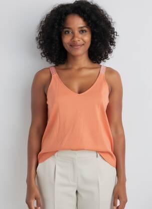 Top tissage jersey sans manche orange SUMMUM femme