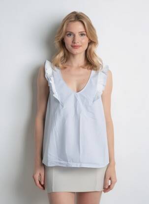 Blouse tissage popeline sans manche gris JANE WOOD femme