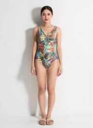 Maillot de bain 1 pièce imprimé fantaisie haut soutien-gorge moulé vert LAGON BLEU femme