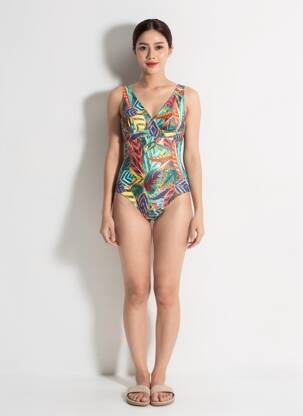 Maillot de bain 1 pièce imprimé fantaisie haut soutien-gorge moulé vert LAGON BLEU femme