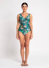 Maillot de bain 1 pièce imprimé fantaisie haut soutien-gorge moulé vert LAGON BLEU femme