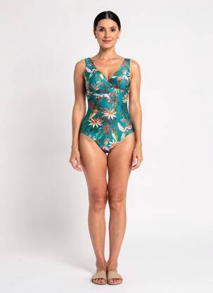 Maillot de bain 1 pièce imprimé fantaisie haut soutien-gorge moulé vert LAGON BLEU femme