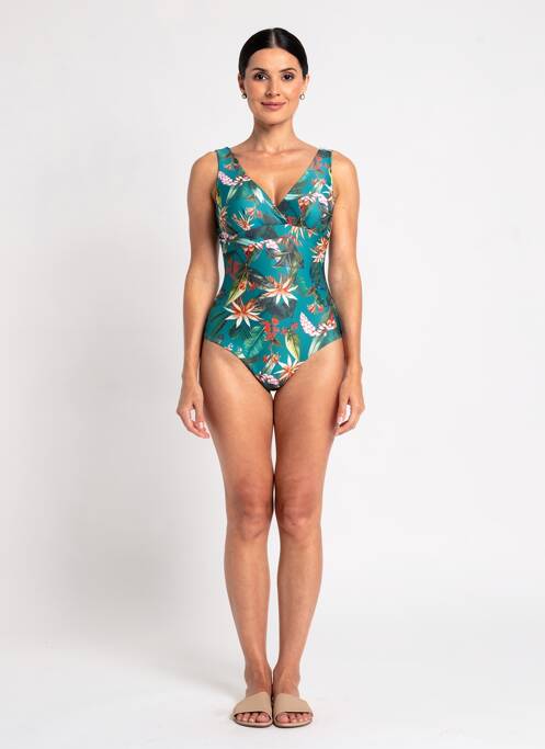 Maillot de bain 1 pièce imprimé fantaisie haut soutien-gorge moulé vert LAGON BLEU femme