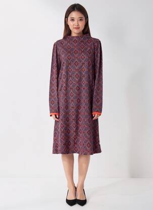 Robe mi-longue imprimé fantaisie manches longues noir BLUTSGESCHWISTER femme