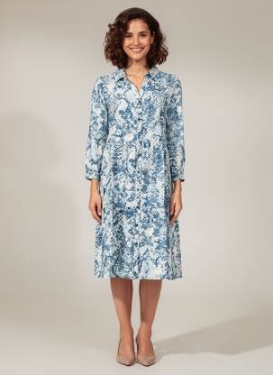 Robe mi-longue imprimé fantaisie manches longues bleu STREET ONE femme