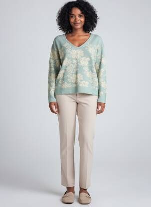 Pull col v manches longues bleu L'ATELIER D'ANNA femme