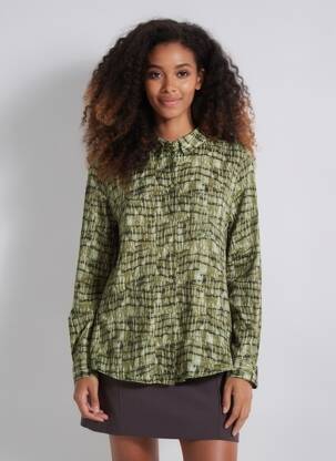 Chemisier imprimé fantaisie manches longues vert ICHI femme