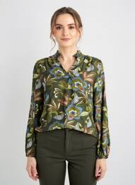 Chemisier imprimé fantaisie manches longues vert GEISHA femme