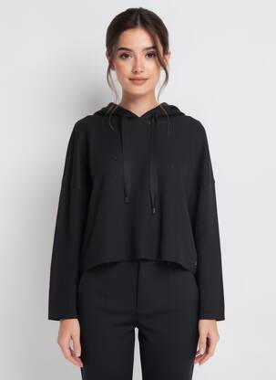 Sweat-shirt à capuche stretch manches longues noir BSB femme
