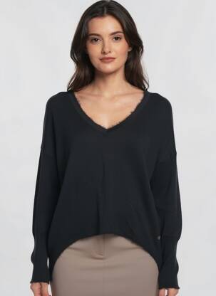 Pull coupe droite manches longues noir BSB femme