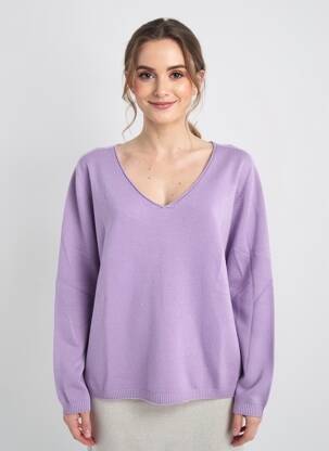 Pull col v manches longues violet L'ATELIER D'ANNA femme