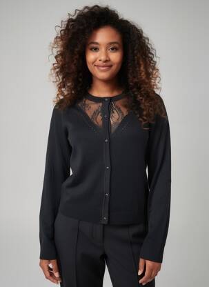 Gilet manches longues col rond noir FREEMAN T.PORTER femme