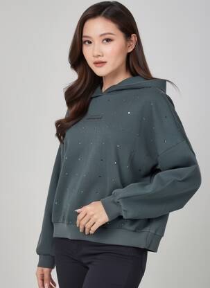 Sweat-shirt à capuche stretch manches longues gris BSB femme