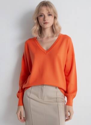 Pull col v manches longues orange FREEMAN T.PORTER femme