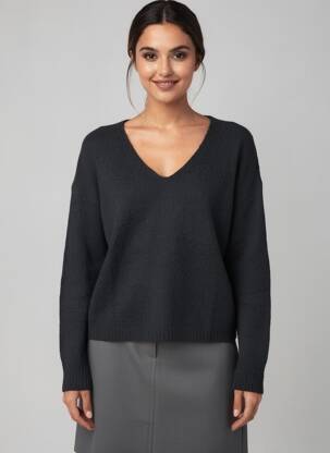 Pull col v manches longues noir FREEMAN T.PORTER femme