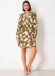 Robe courte manches longues manches longues vert GRACE & MILA femme