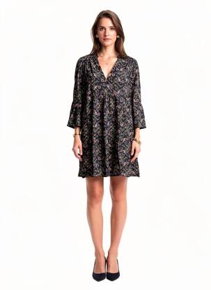 Robe courte coupe fluide manches longues noir GRACE & MILA femme
