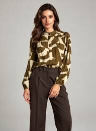 Chemisier imprimé fantaisie manches longues vert GRACE & MILA femme