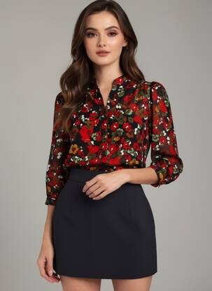 Chemisier imprimé fantaisie manches 3/4 noir LITTLE SISTER'S femme