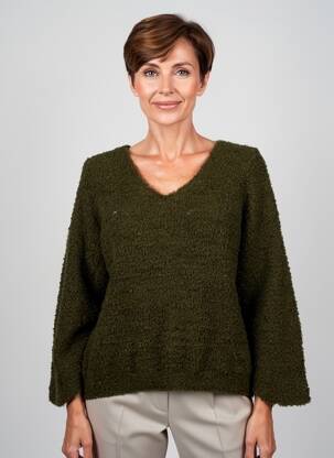 Pull coupe droite manches longues vert QUATRE VINGT JOURS femme