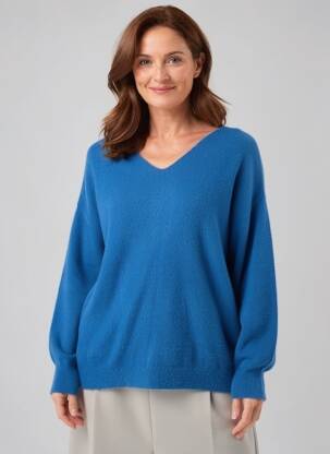 Pull coupe droite manches longues bleu QUATRE VINGT JOURS femme