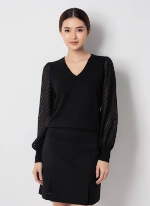 Pull coupe cintrée manches longues noir FREEMAN T.PORTER femme