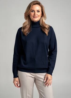 Pull col roulé coupe cintrée manches longues bleu QUATRE VINGT JOURS femme