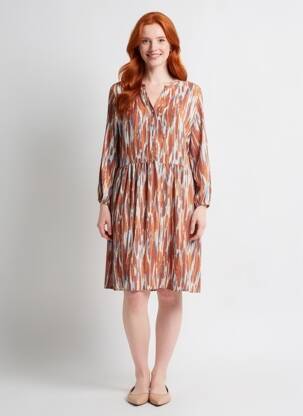 Robe mi-longue imprimé fantaisie manches longues marron B.YOUNG femme