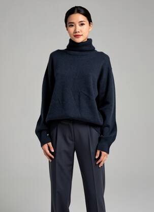 Pull col roulé coupe cintrée manches longues bleu ESTHEME femme