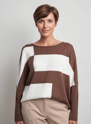 Pull coupe droite manches longues marron MARBLE femme