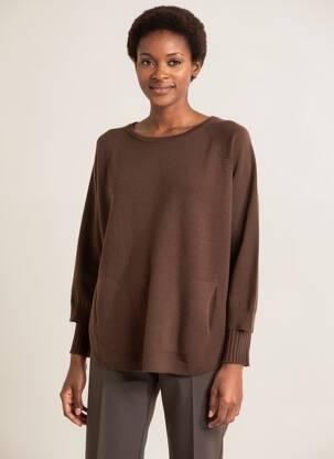 Pull coupe droite manches longues marron ESTHEME femme