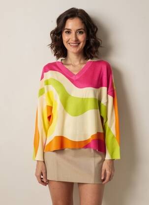 Pull coupe droite manches longues rose ESTHEME femme