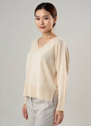 Pull coupe droite manches longues beige ESTHEME femme