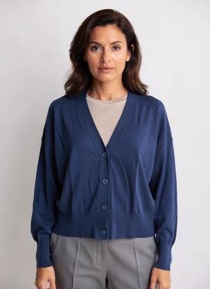 Gilet manches longues fermeture boutonnée sur le devant bleu ESTHEME femme