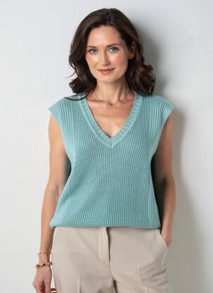 Pull coupe droite manches courtes vert MARBLE femme