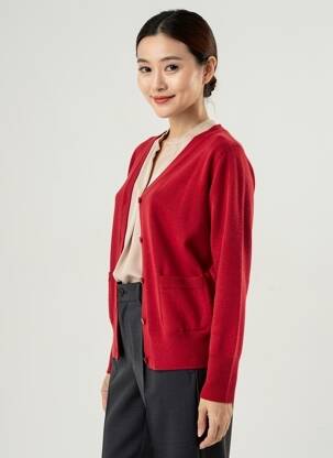 Gilet manches longues resserrée sur le bas rouge ESTHEME femme