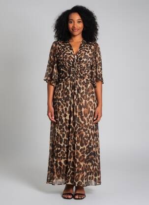 Robe longue tissage crêpe manches 3/4 marron JOSEPH RIBKOFF femme