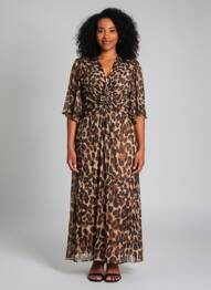 Robe longue tissage crêpe manches 3/4 marron JOSEPH RIBKOFF femme